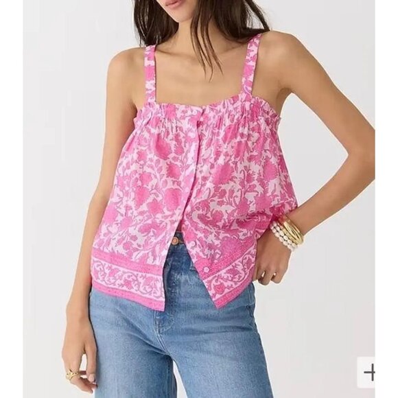 J. Crew Top Women's Small Button Front Tank Adjustable Strap Rosebud Floral Pink - Picture 1 of 15